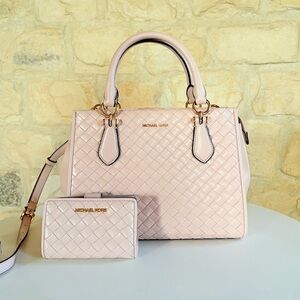 Michael Kors Blush Quilted Satchel and Wallet Set